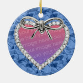 Blauw Rond Diamond Heart Lijst Ornament (Achterkant)