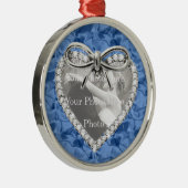 Blauw Rond Diamond Heart Lijst Ornament (Rechts)