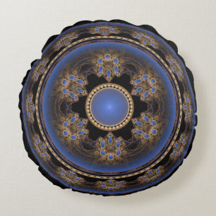 Blauw rond fractal visueel patroon kussen