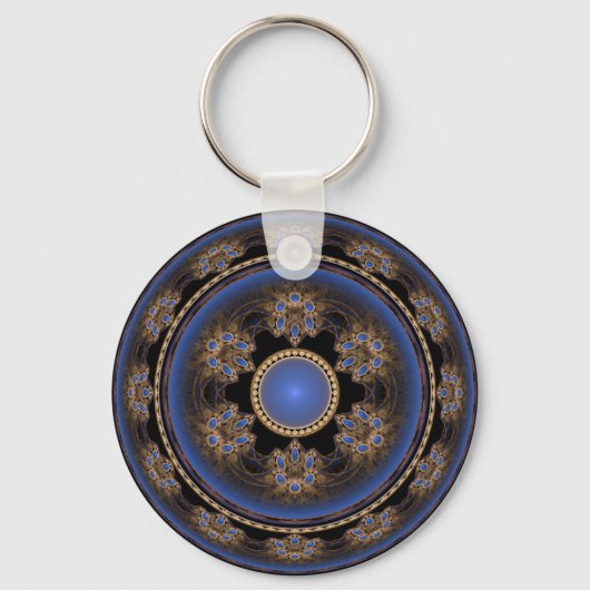 Blauw rond fractal visueel patroon sleutelhanger (Voorkant)
