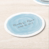 Blauw Ronde Waterverf Trouwpapier Onderzetters (Gebogen)