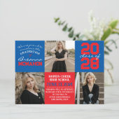 Blauw & Rood 4 Foto Afstuderen Aankondiging (Staand voorkant)