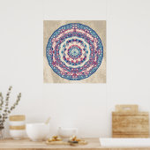 Blauw Rood Abstract Mandala Art Design Poster (Keuken)