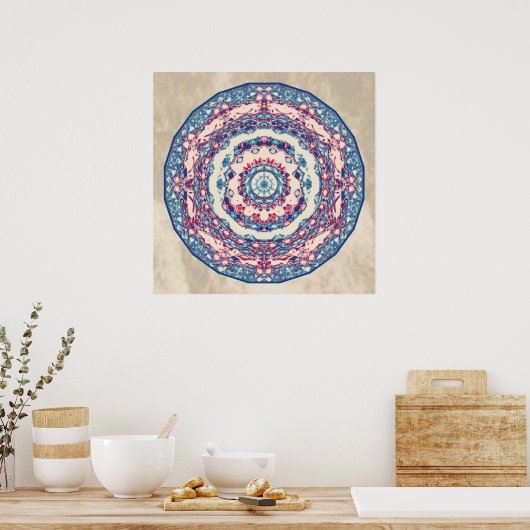 Blauw Rood Abstract Mandala Art Design Poster (Keuken)