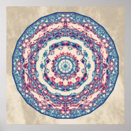 Blauw Rood Abstract Mandala Art Design Poster