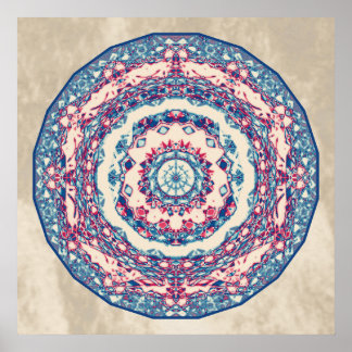 Blauw Rood Abstract Mandala Art Design Poster