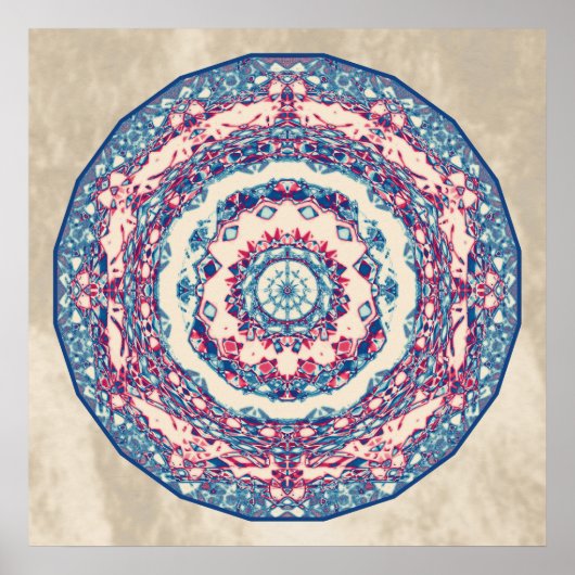 Blauw Rood Abstract Mandala Art Design Poster (Voorkant)