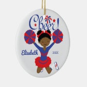 Blauw & Rood Afro-Amerikaans Cheerleader Ornament (Rechts)