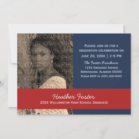 Blauw/rood Afstudeerder Kleurklokken uitgenodigd Kaart (Voorkant)