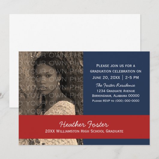 Blauw/rood Afstudeerder Kleurklokken uitgenodigd Kaart (Voorkant / Achterkant)