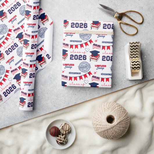 Blauw & Rood Afstudeerklas 2026 Cadeaupapier (Crafts)