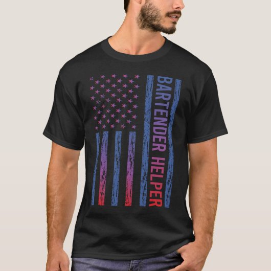 Blauw Rood Amerikaanse Vlag Bartender Helper T-shirt (Voorkant)
