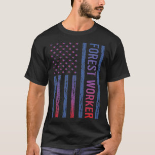 Blauw Rood Amerikaanse vlag Forest Worker T-shirt