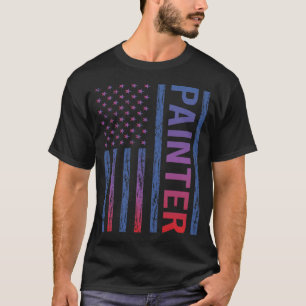 Blauw Rood Amerikaanse Vlag Schilder T-shirt