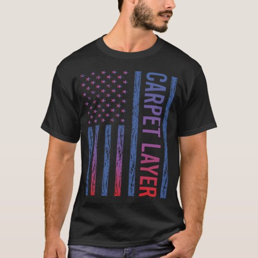 Blauw Rood Amerikaanse Vlag Tapijtlaag T-shirt (Voorkant)