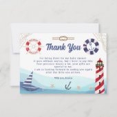 Blauw rood baby shower van vuurtoren voor vaartuig bedankkaart (Voorkant)