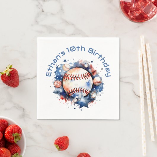 Blauw Rood Baseball Naam BIrthday Party Servet (Insitu)