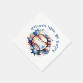 Blauw Rood Baseball Naam BIrthday Party Servet (Hoek)