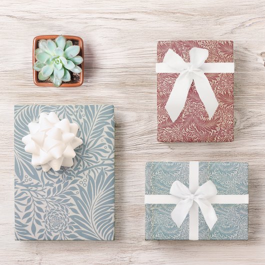 blauw rood blad William Morris Larkspur Inpakpapier Vel