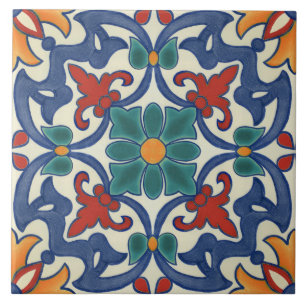 Blauw Rood Blauwgroen Geel Wit Azulejos Patroon Tegeltje