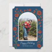 Blauw Rood Bloemen Boho Arched Foto Vakantie Kaart (Voorkant)