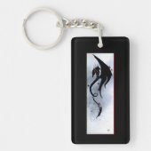 Blauw Rood Bloemen Zwarte Draak QR code Sleutelhanger (Voorkant)