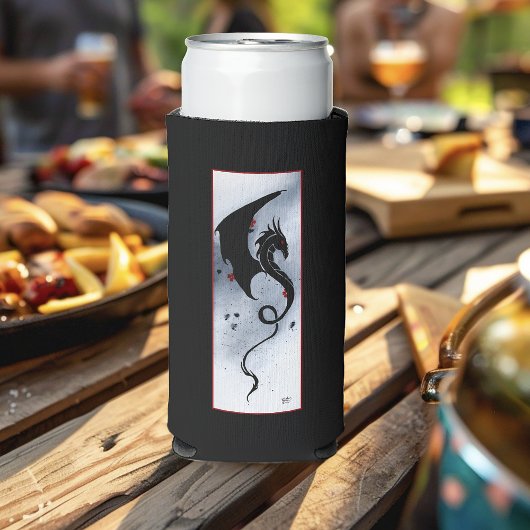 Blauw Rood Bloemen Zwarte Draak Seltzer Blikjeskoeler