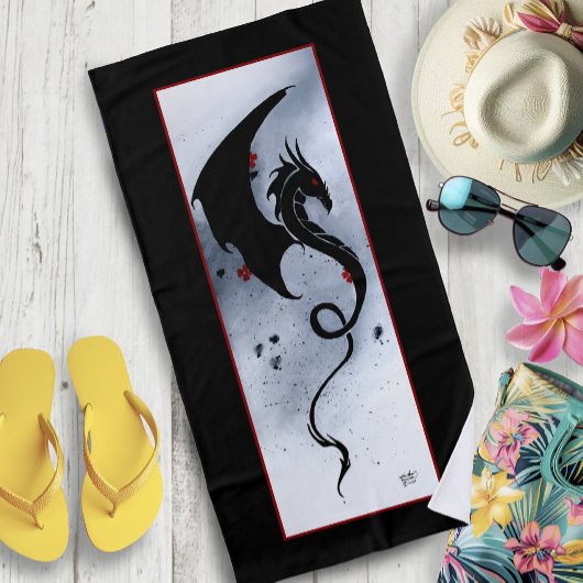 Blauw Rood Bloemen Zwarte Draak Strandlaken