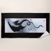 Blauw Rood Bloemen Zwarte Draak Strandlaken (Voorkant)