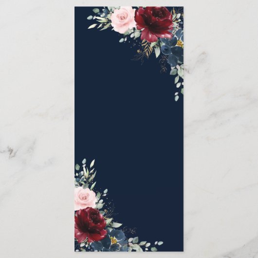Blauw Rood Bordeaux Blush Roze Bloemen Bruiloft Me Programmakaart (Achterkant)