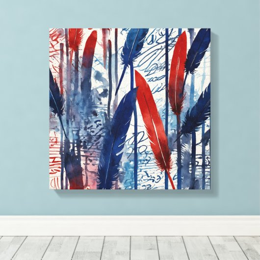 Blauw rood bos Waterverf muurkunst Canvas Afdruk (Insitu (Houten vloer))