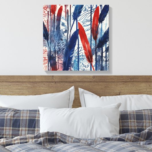 Blauw rood bos Waterverf muurkunst Canvas Afdruk (Insitu (Slaapkamer))