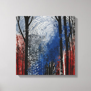 Blauw rood bos Waterverf muurkunst Canvas Afdruk