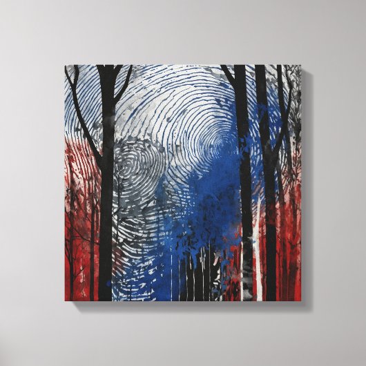 Blauw rood bos Waterverf muurkunst Canvas Afdruk (Voorkant)