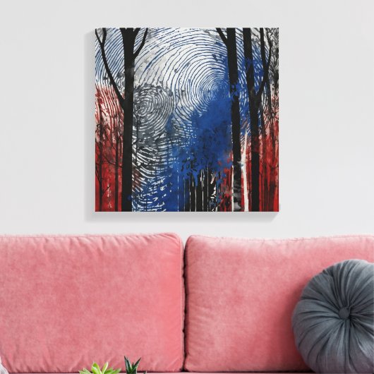 Blauw rood bos Waterverf muurkunst Canvas Afdruk (Insitu (Woonkamer))