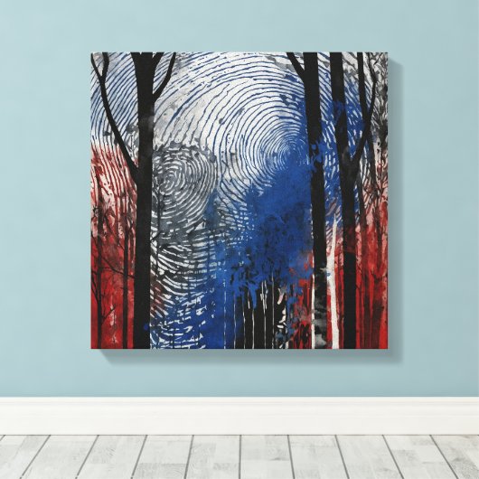 Blauw rood bos Waterverf muurkunst Canvas Afdruk (Insitu (Houten vloer))
