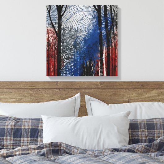 Blauw rood bos Waterverf muurkunst Canvas Afdruk (Insitu (Slaapkamer))