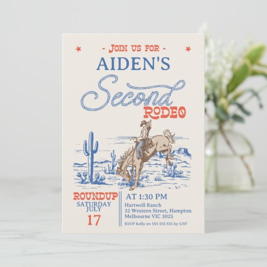  Blauw Rood Bronco 2e Rodeo 2e verjaardag Kaart (Staand voorkant)