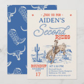  Blauw Rood Bronco 2e Rodeo 2e verjaardag Kaart (Voorkant / Achterkant)
