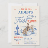 Blauw Rood Bronco Rodeo 1e verjaardag Kaart (Voorkant)