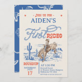 Blauw Rood Bronco Rodeo 1e verjaardag Kaart (Voorkant / Achterkant)