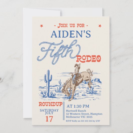  Blauw Rood Bronco Rodeo 5e verjaardag Kaart (Voorkant)