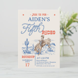 Blauw Rood Bronco Rodeo 5e verjaardag Kaart