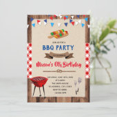 Blauw rood broodje in de oven feestuitnodiging kaart (Staand voorkant)