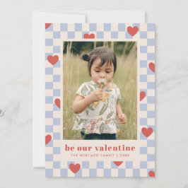 Blauw Rood Checkerboard Hearts Valentijnsdag Kaart