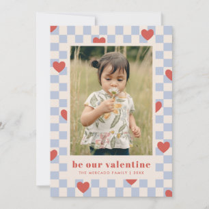 Blauw Rood Checkerboard Hearts Valentijnsdag Kaart