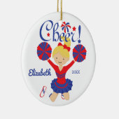 Blauw & Rood Cheer Blond Cheerleader Ornament (Rechts)