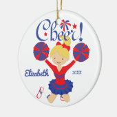 Blauw & Rood Cheer Blond Cheerleader Ornament (Links)