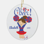 Blauw & Rood Cheer Bruine Cheerleader Ornament (Links)