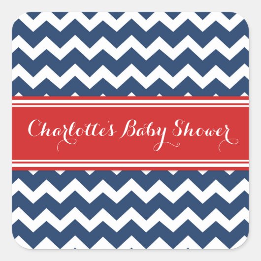 Blauw Rood Chevron Baby shower Favor Stickers (Voorkant)